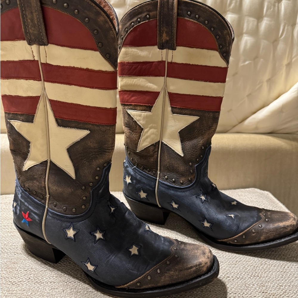 Riviera Patriotic Star Western Heeled Boots in Red, White & Blue - Picture 2 of 5